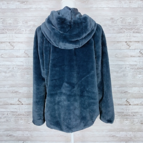 Style & Co Faux Fur Jacket S/M Navy Zip M - Picture 3 of 8